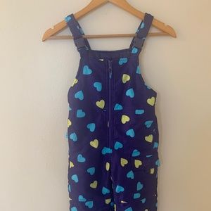 Girls snow pants (bib style) hearts